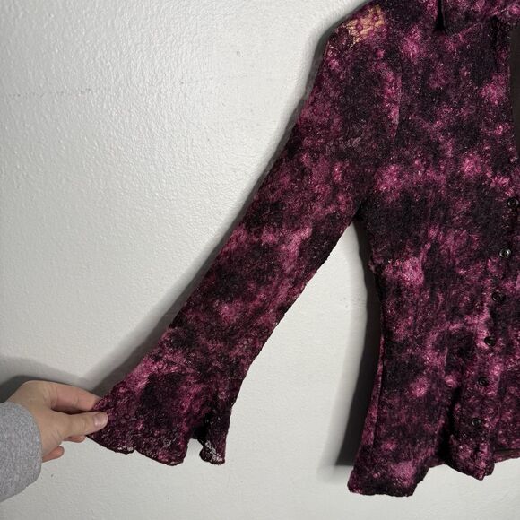 Inc International Concepts Stretch Pink/Black Top Y2K Bell Sleeve Women’s Small - Picture 4 of 7